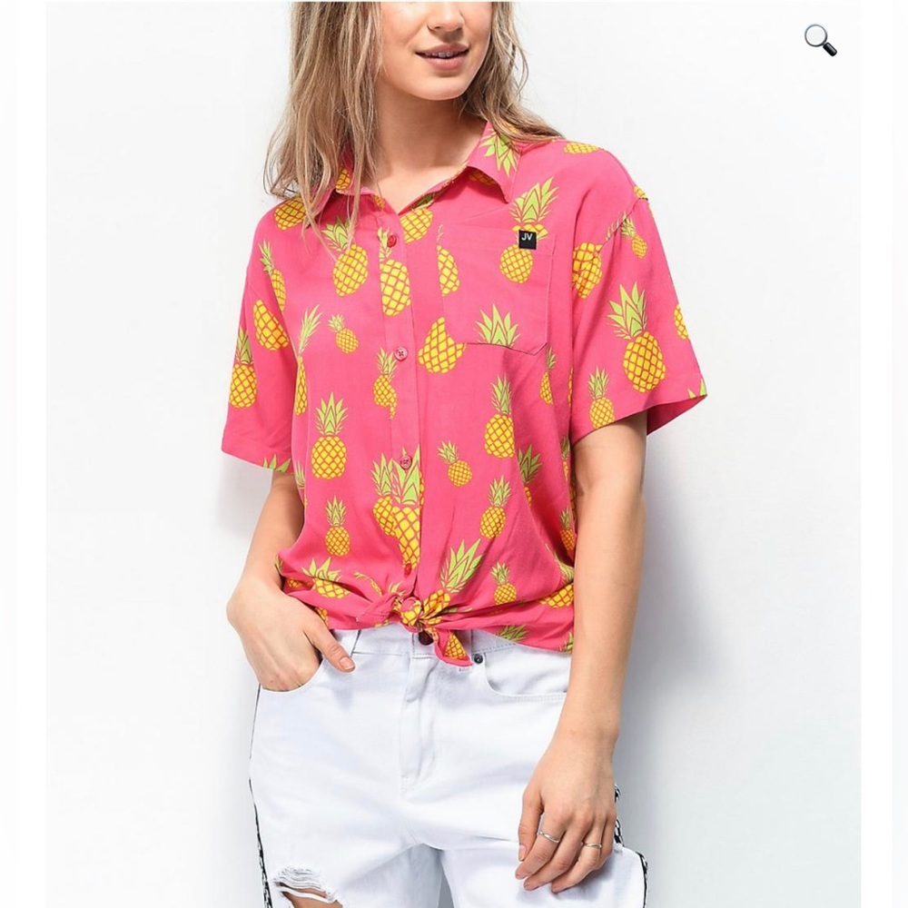 Jac Vanek Pineapple Button Down Shirt. Size S
